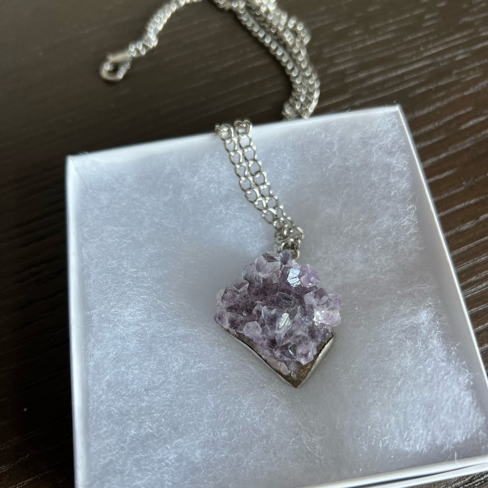 Amethyst 💜 Crystal Quartz Cluster Necklace